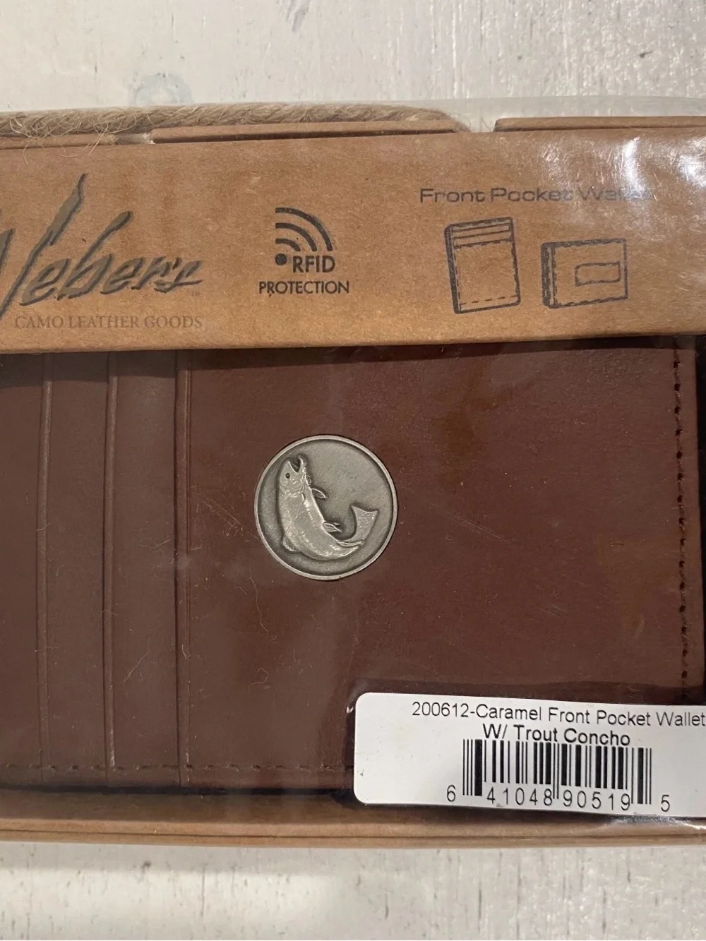 Caramel Front Pocket RFID Wallet with Trout Concho